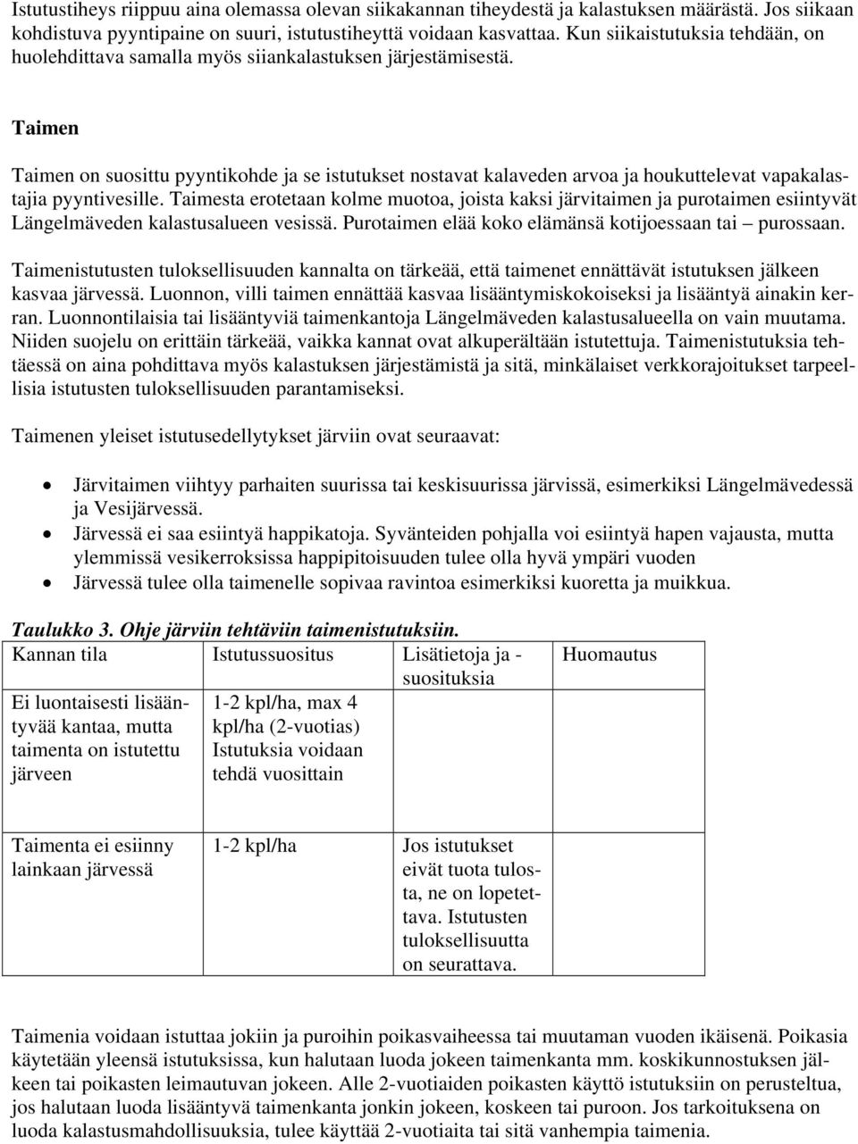 Taimen Taimen on suosittu pyyntikohde ja se istutukset nostavat kalaveden arvoa ja houkuttelevat vapakalastajia pyyntivesille.