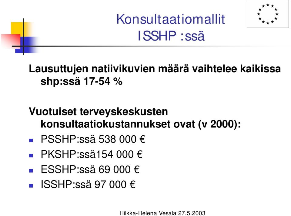 terveyskeskusten konsultaatiokustannukset ovat (v 2000):