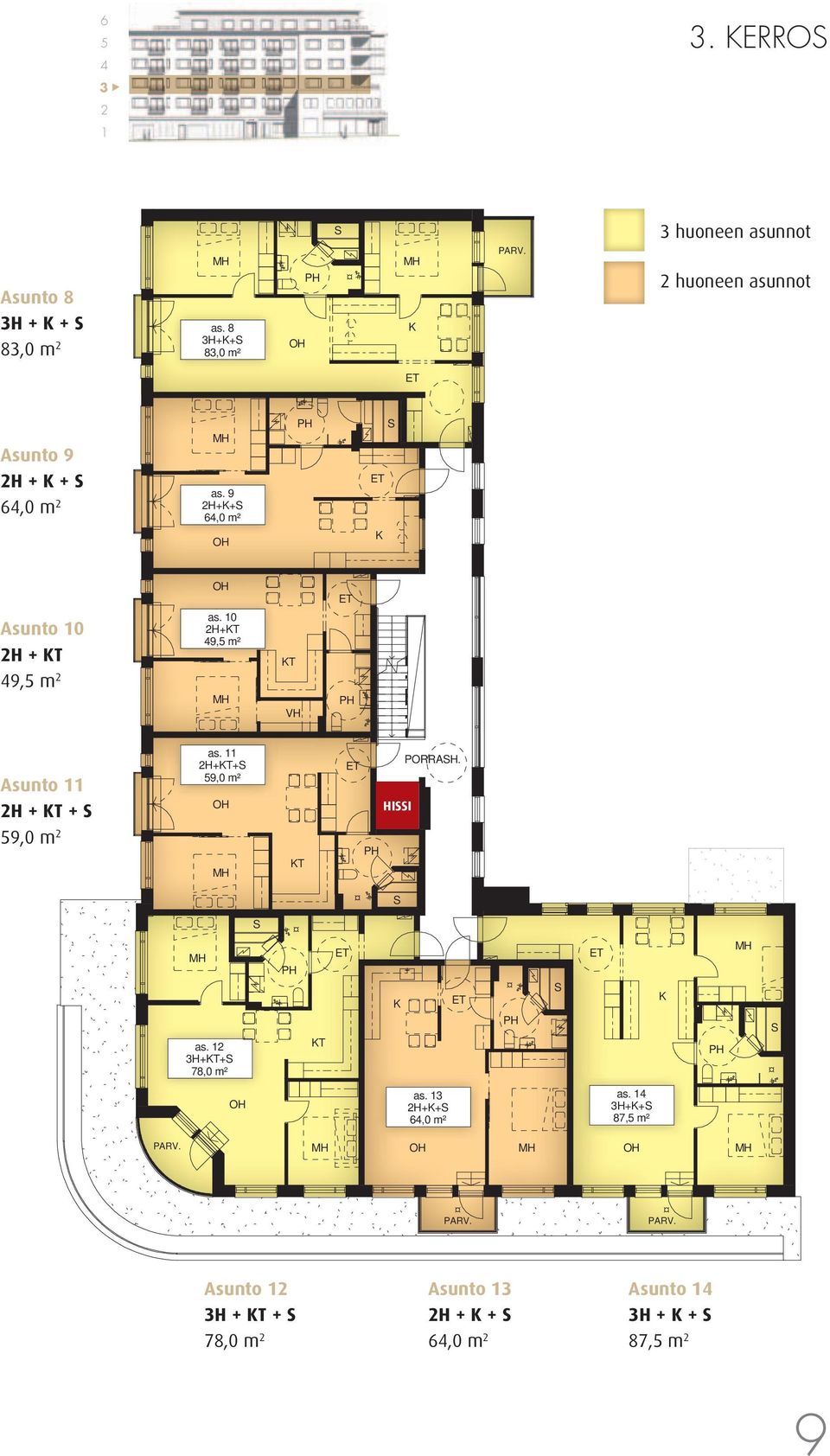 9 H++,0 m² Asunto 10 H + T 9, m as. 10 H+T 9, m² T VH Asunto 11 H + T + 9,0 m as.