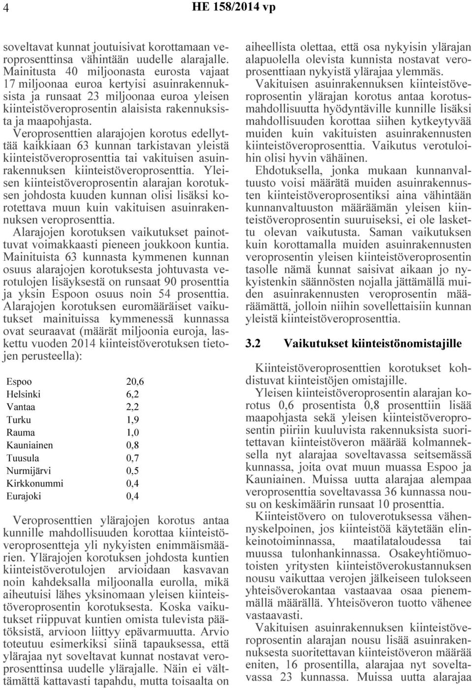 Veroprosenttien alarajojen korotus edellyttää kaikkiaan 63 kunnan tarkistavan yleistä kiinteistöveroprosenttia tai vakituisen asuinrakennuksen kiinteistöveroprosenttia.