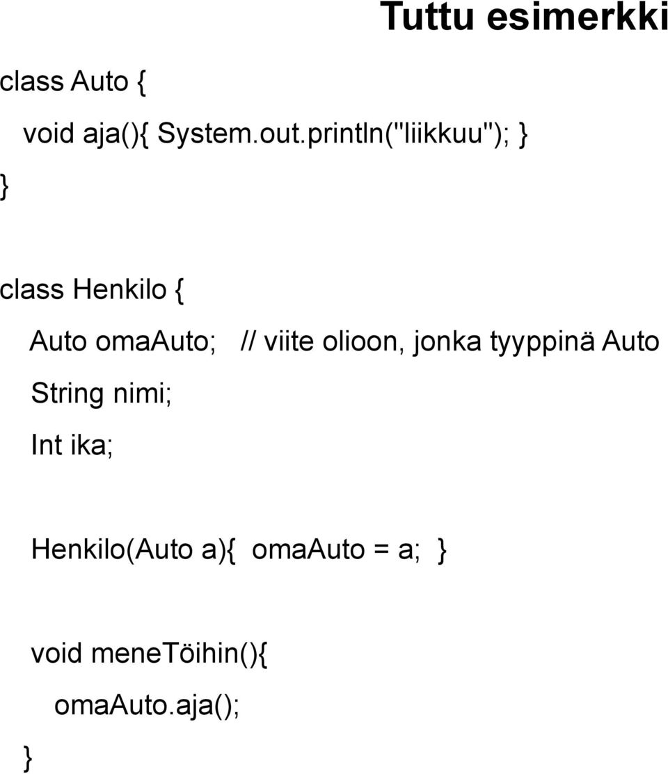 viite olioon, jonka tyyppinä Auto String nimi; Int ika;