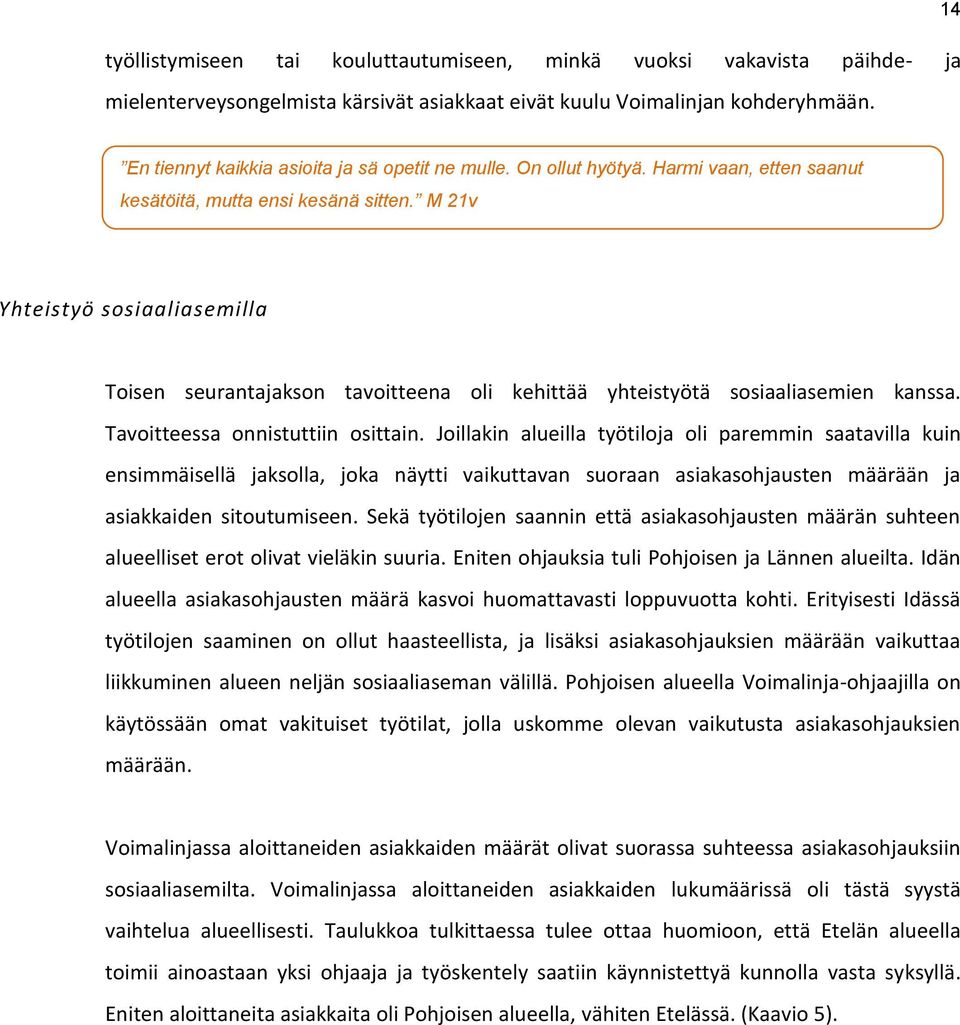 M 21v Yhteistyö sosiaaliasemilla Toisen seurantajakson tavoitteena oli kehittää yhteistyötä sosiaaliasemien kanssa. Tavoitteessa onnistuttiin osittain.