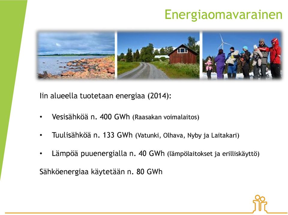133 GWh (Vatunki, Olhava, Nyby ja Laitakari) Lämpöä puuenergialla