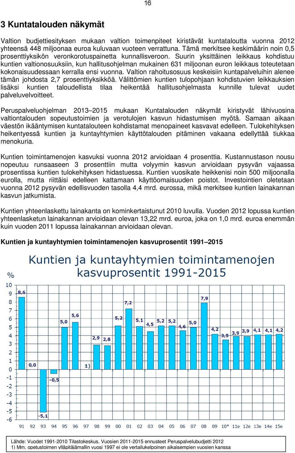 Suurin yksittäinen leikkaus kohdistuu kuntien valtionosuuksiin, kun hallitusohjelman mukainen 631 miljoonan euron leikkaus toteutetaan kokonaisuudessaan kerralla ensi vuonna.