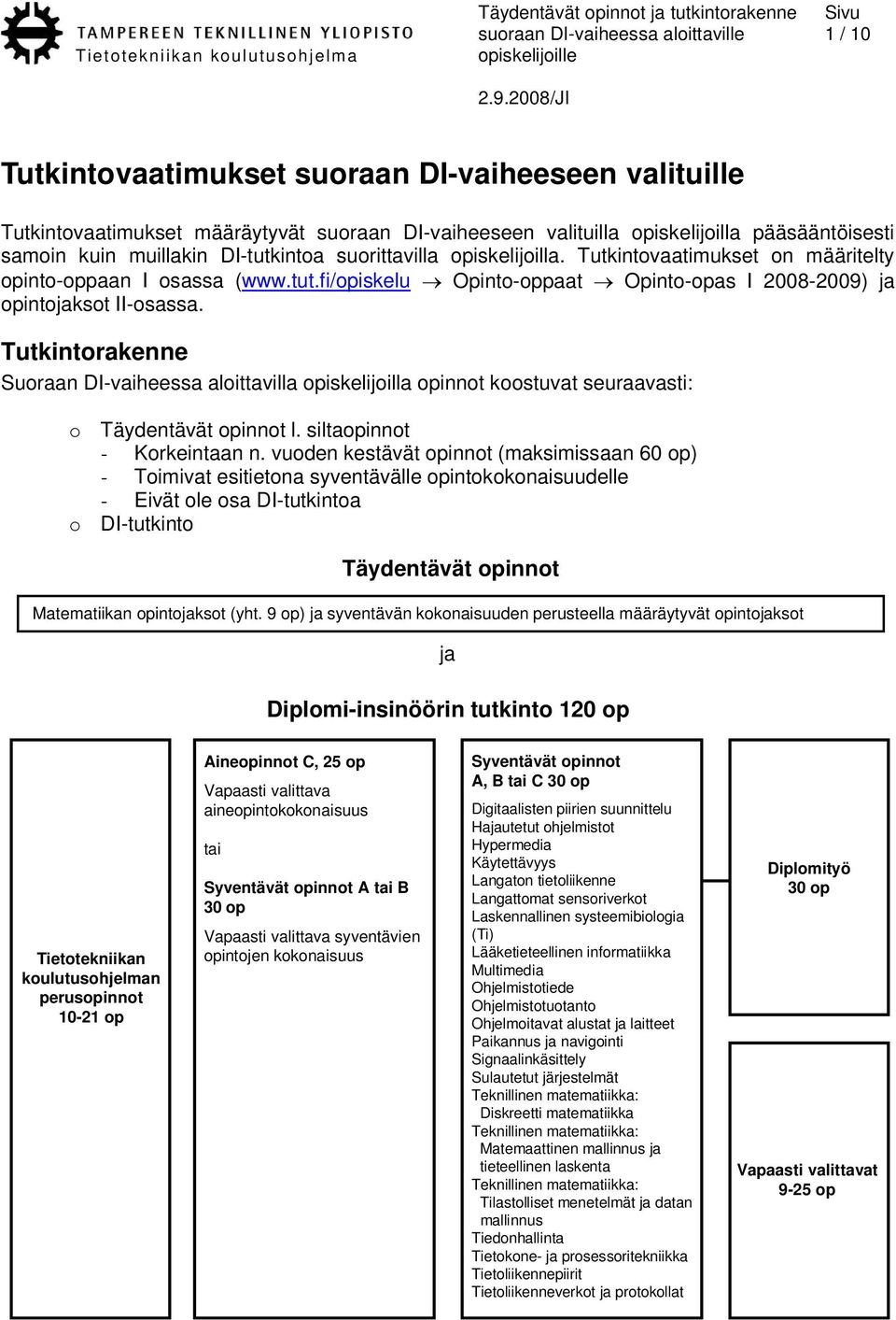 Tutkintorakenne Suoraan DI-vaiheessa aloittavilla opiskelijoilla opinnot koostuvat seuraavasti: o Täydentävät opinnot l. siltaopinnot - Korkeintaan n.