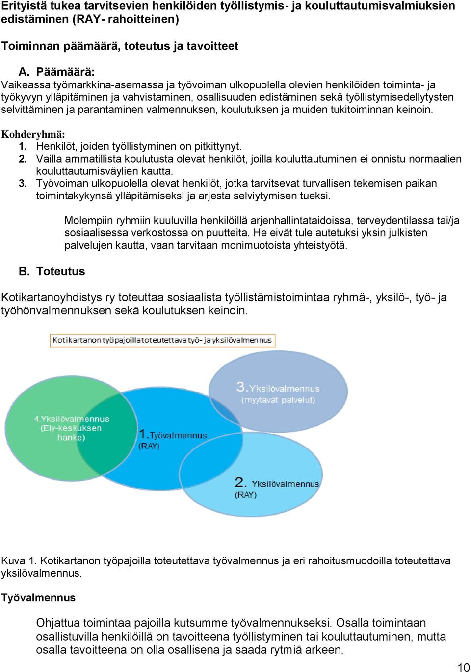 selvittäminen ja parantaminen valmennuksen, koulutuksen ja muiden tukitoiminnan keinoin. Kohderyhmä: 1. Henkilöt, joiden työllistyminen on pitkittynyt. 2.