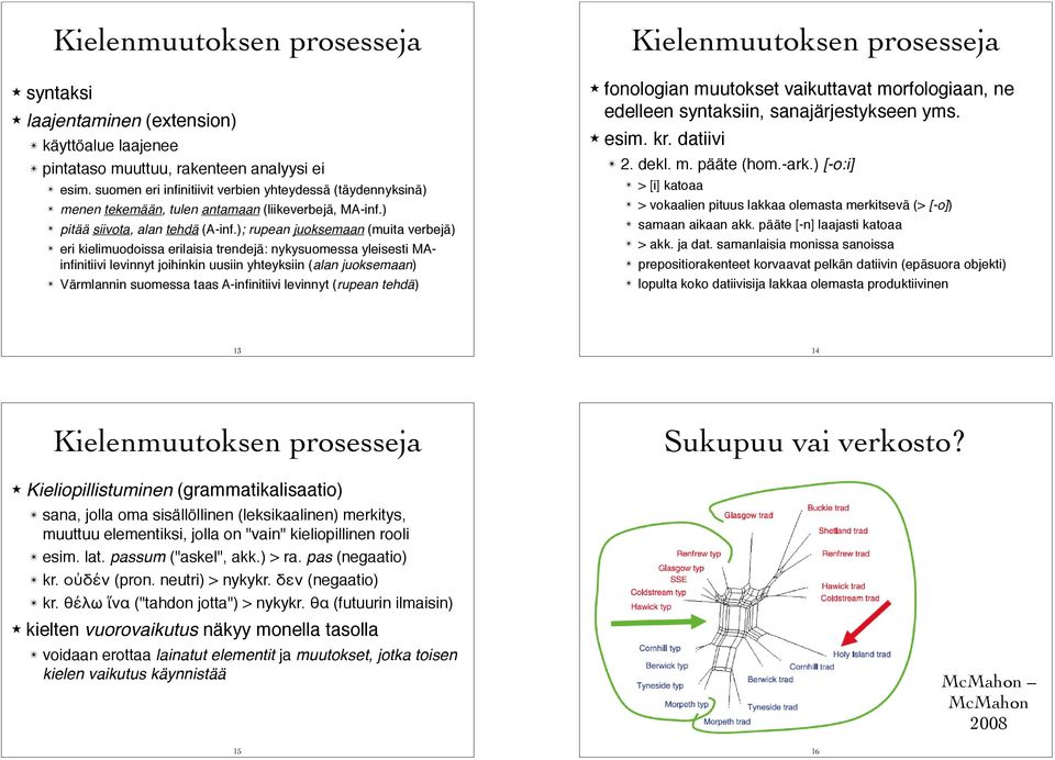 ); rupean juoksemaan (muita verbejä) " eri kielimuodoissa erilaisia trendejä: nykysuomessa yleisesti MAinfinitiivi levinnyt joihinkin uusiin yhteyksiin (alan juoksemaan) " Värmlannin suomessa taas