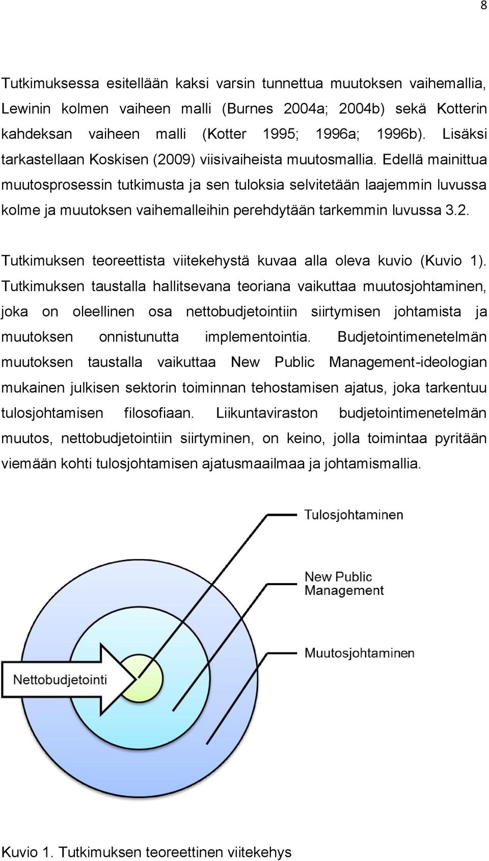 Edellä mainittua muutosprosessin tutkimusta ja sen tuloksia selvitetään laajemmin luvussa kolme ja muutoksen vaihemalleihin perehdytään tarkemmin luvussa 3.2.