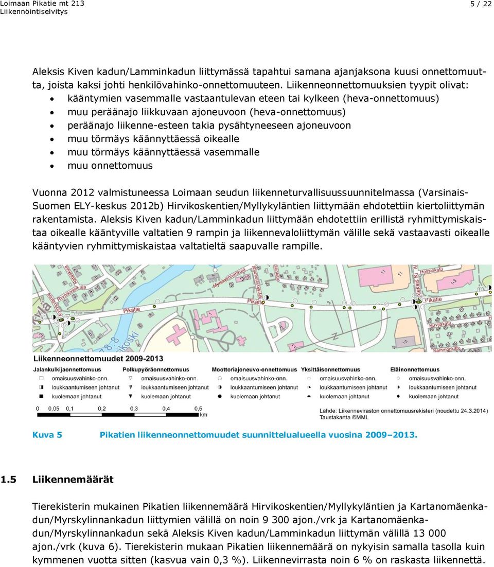 pysähtyneeseen ajoneuvoon muu törmäys käännyttäessä oikealle muu törmäys käännyttäessä vasemmalle muu onnettomuus Vuonna 2012 valmistuneessa Loimaan seudun liikenneturvallisuussuunnitelmassa