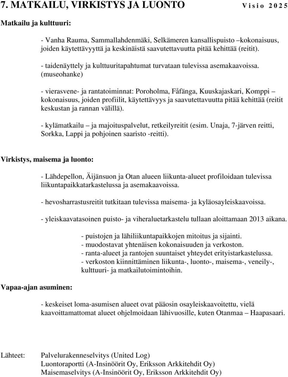 (museohanke) - vierasvene- ja rantatoiminnat: Poroholma, Fåfänga, Kuuskajaskari, Komppi kokonaisuus, joiden profiilit, käytettävyys ja saavutettavuutta pitää kehittää (reitit keskustan ja rannan