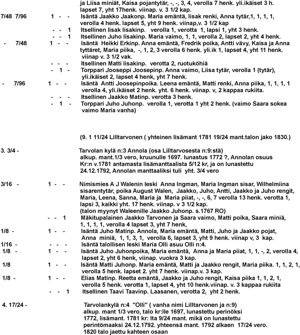 - - 1 Itsellinen Juho Iisakinp. Maria vaimo, 1, 1, verolla 2, lapset 2, yht 4 henk. - 7/48 1 - - Isäntä Heikki Erkinp.