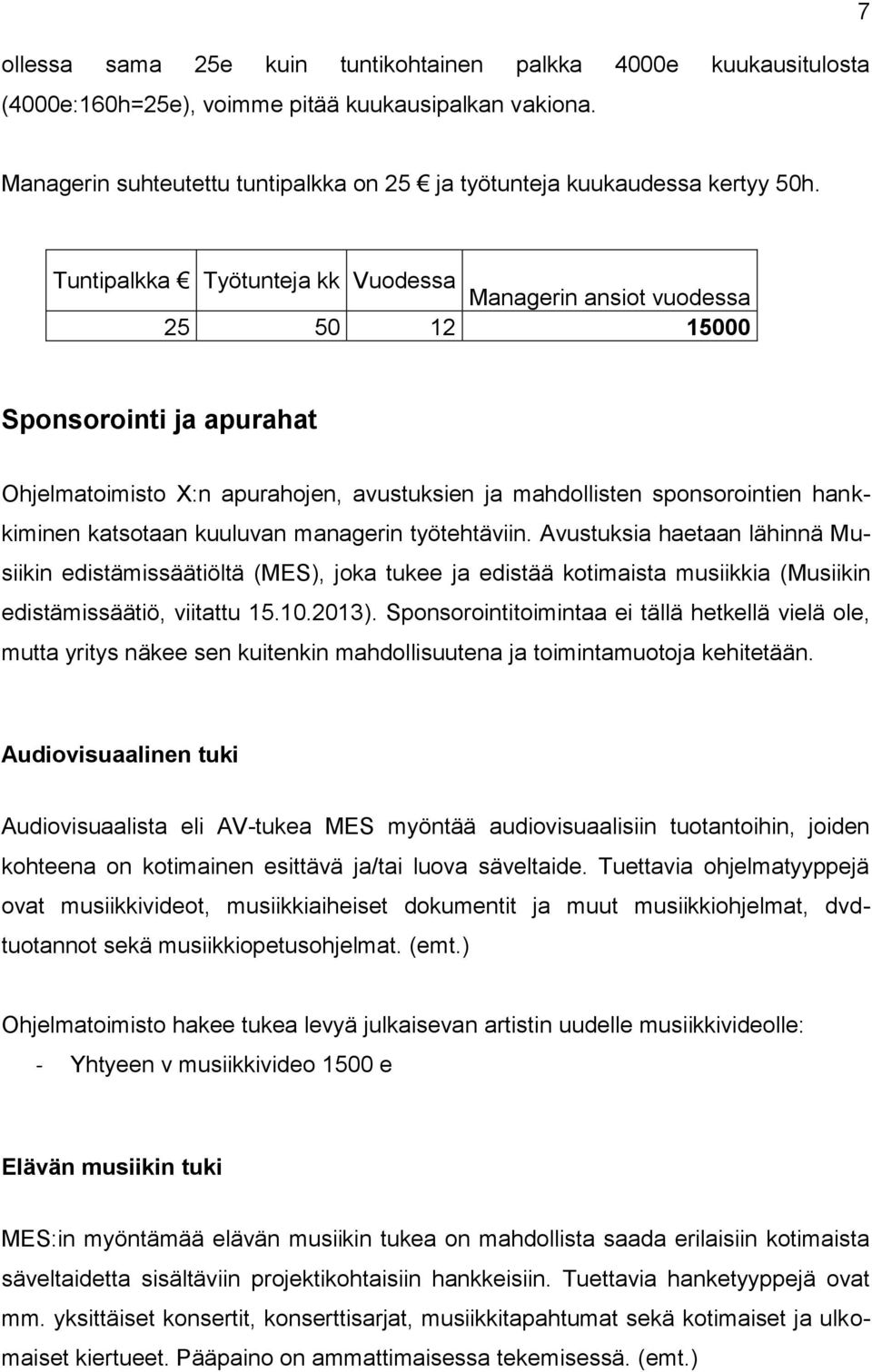 kuuluvan managerin työtehtäviin. Avustuksia haetaan lähinnä Musiikin edistämissäätiöltä (MES), joka tukee ja edistää kotimaista musiikkia (Musiikin edistämissäätiö, viitattu 15.10.2013).