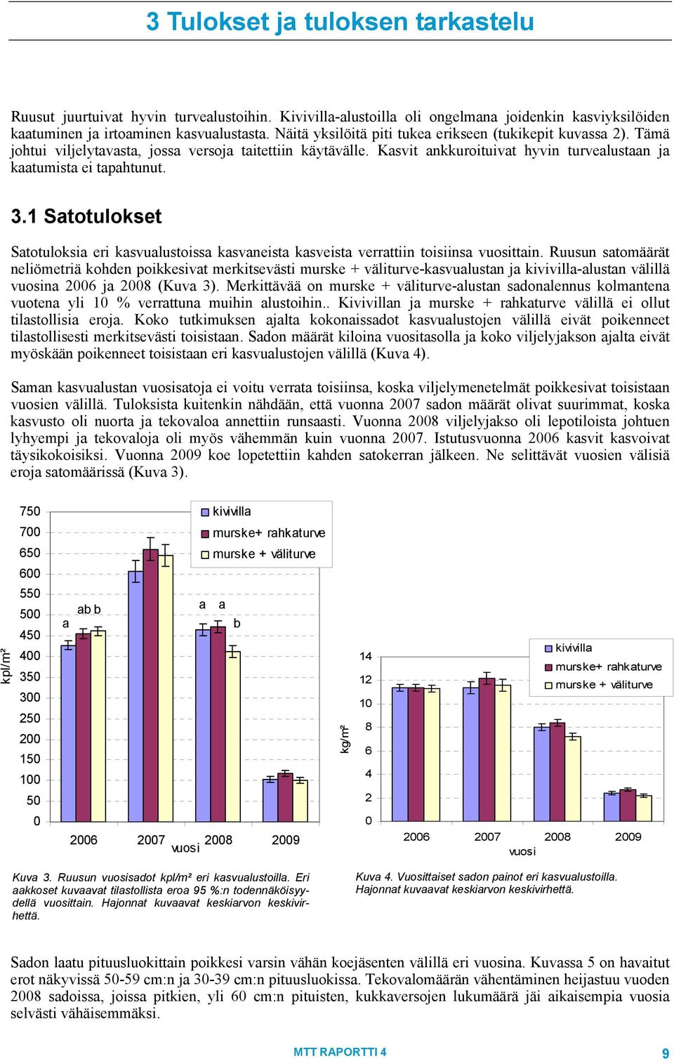 1 Satotulokset Satotuloksia eri kasvualustoissa kasvaneista kasveista verrattiin toisiinsa vuosittain.