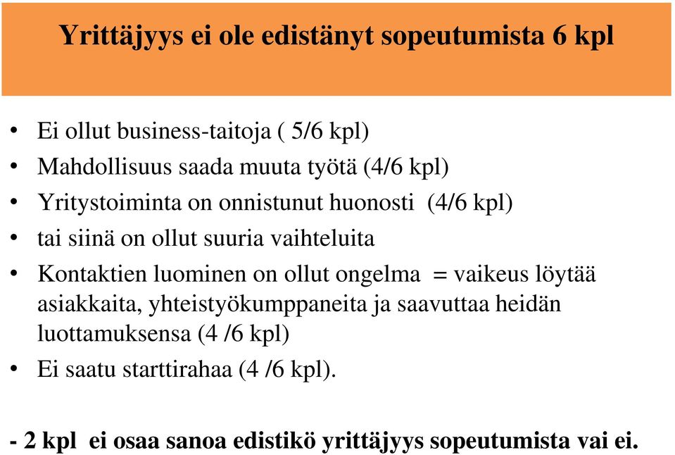 Kontaktien luominen on ollut ongelma = vaikeus löytää asiakkaita, yhteistyökumppaneita ja saavuttaa heidän