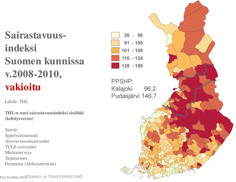 Kalajoki 96,2 Pudasjärvi 146,7 THL:n uusi sairastavuusindeksi sisältää