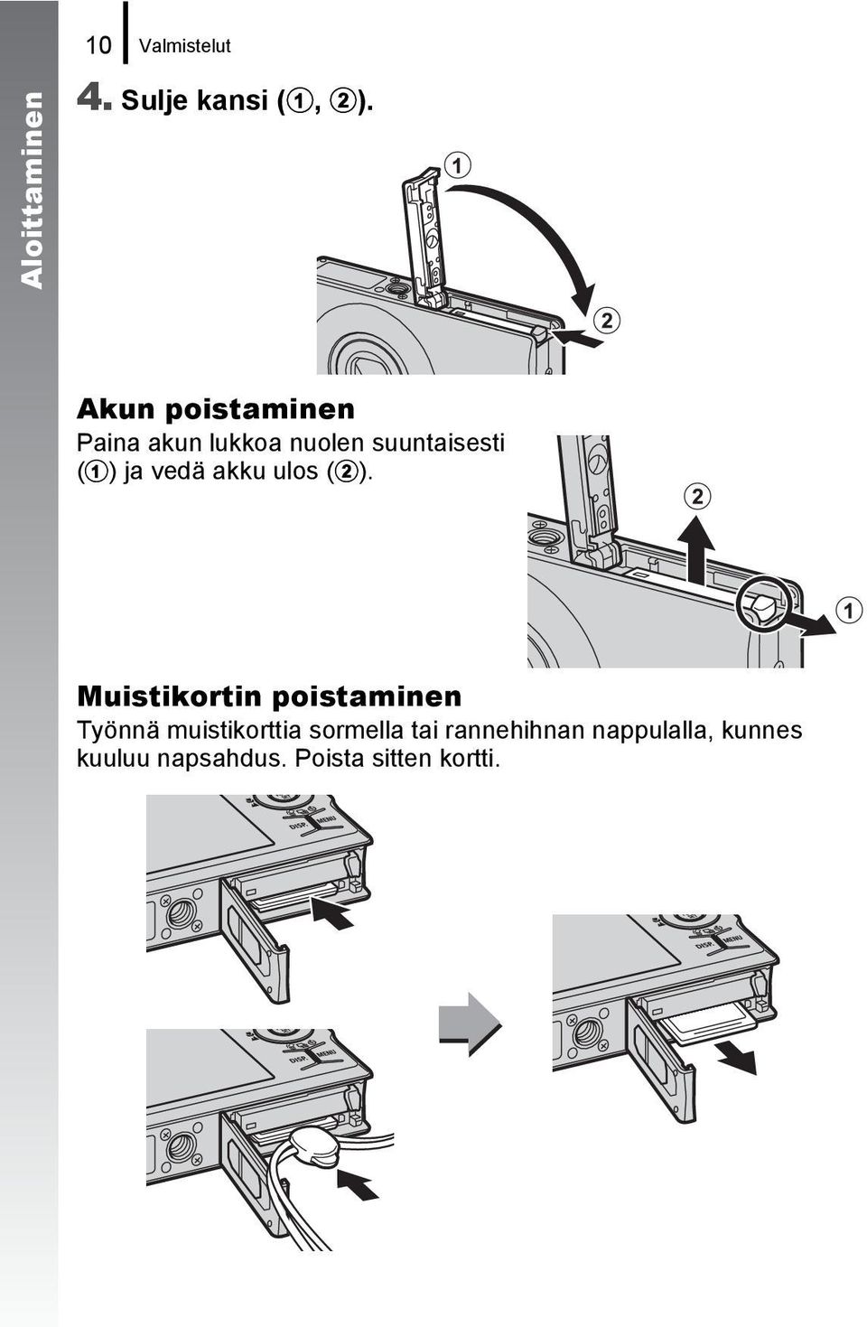 vedä akku ulos (b).