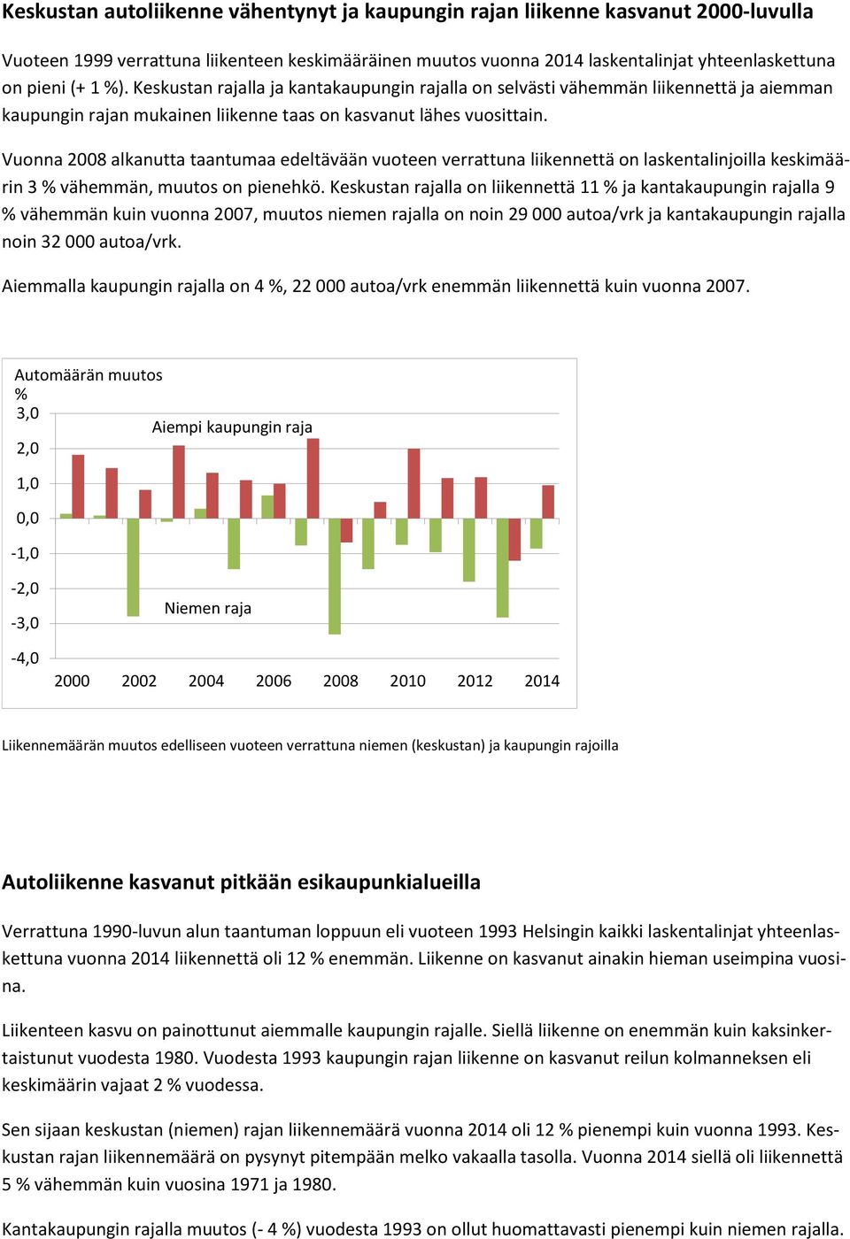 Vuonna 28 alkanutta taantumaa edeltävään vuoteen verrattuna liikennettä on laskentalinjoilla keskimäärin 3 vähemmän, muutos on pienehkö.