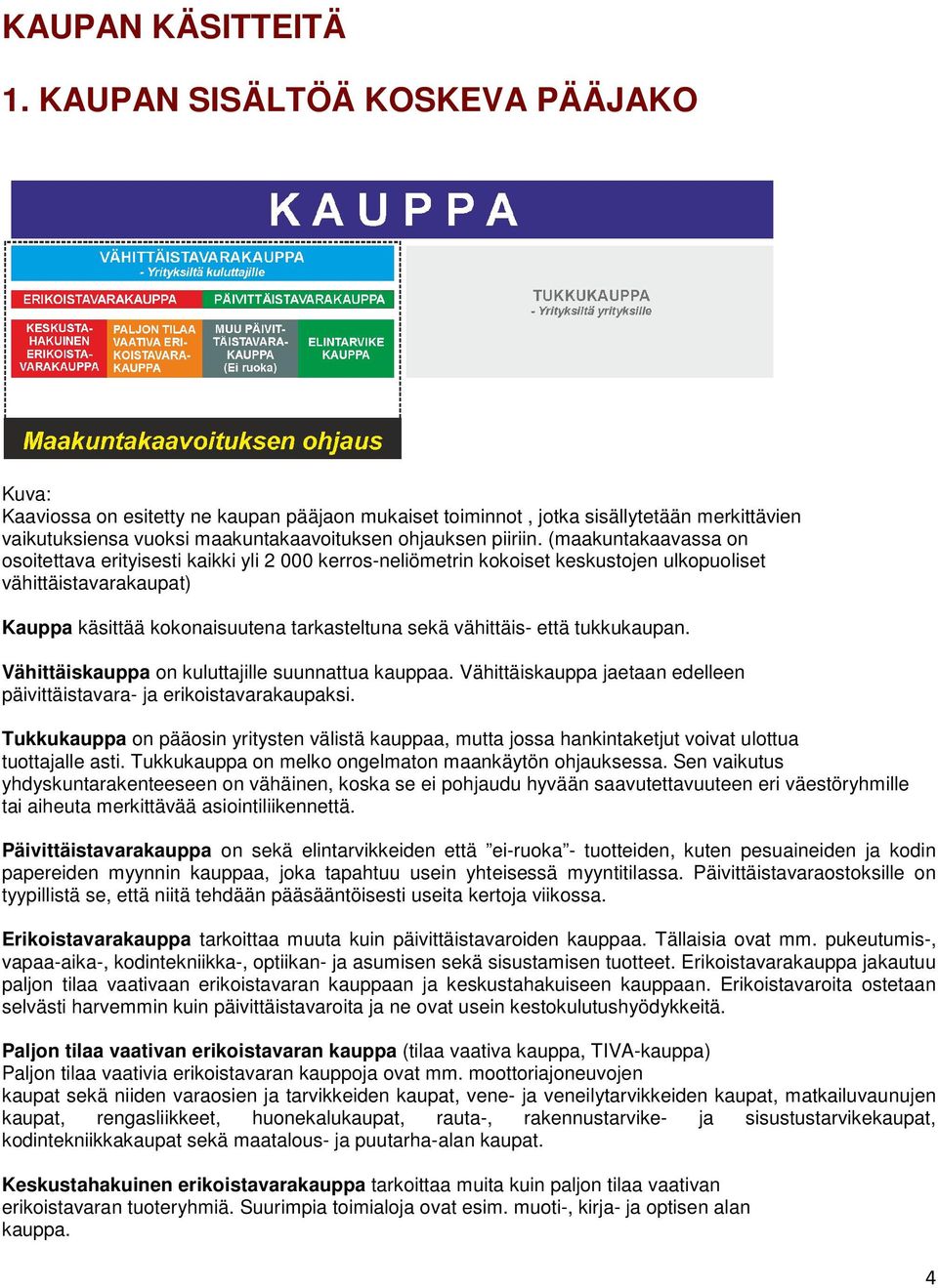 (maakuntakaavassa on osoitettava erityisesti kaikki yli 2 000 kerros-neliömetrin kokoiset keskustojen ulkopuoliset vähittäistavarakaupat) Kauppa käsittää kokonaisuutena tarkasteltuna sekä vähittäis-