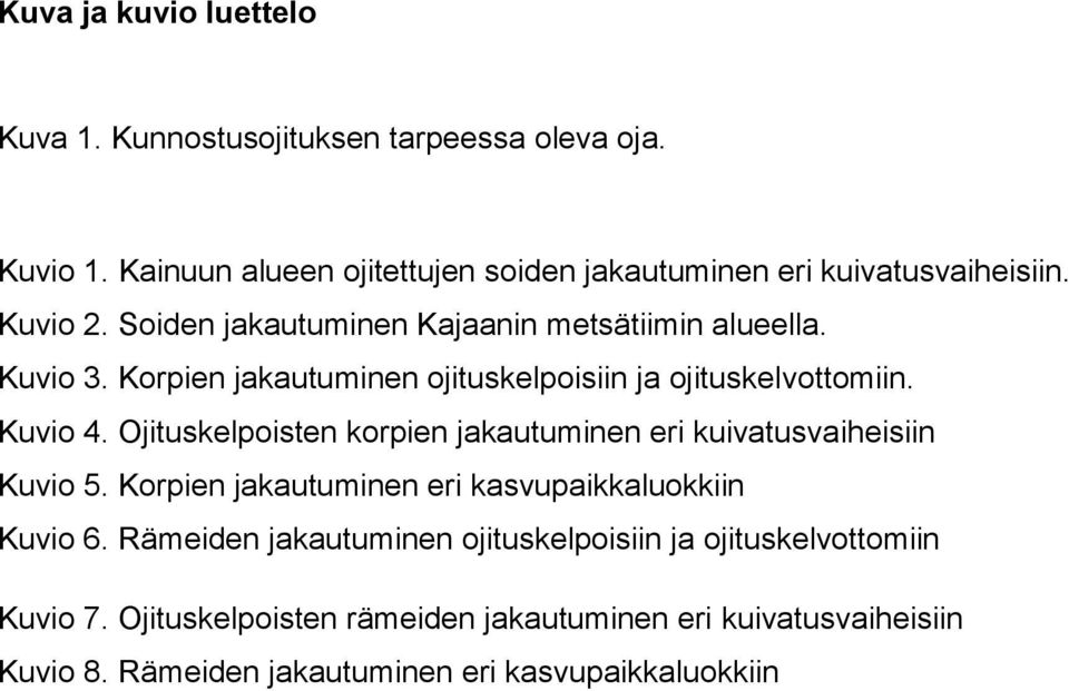 Ojituskelpoisten korpien jakautuminen eri kuivatusvaiheisiin Kuvio 5. Korpien jakautuminen eri kasvupaikkaluokkiin Kuvio 6.