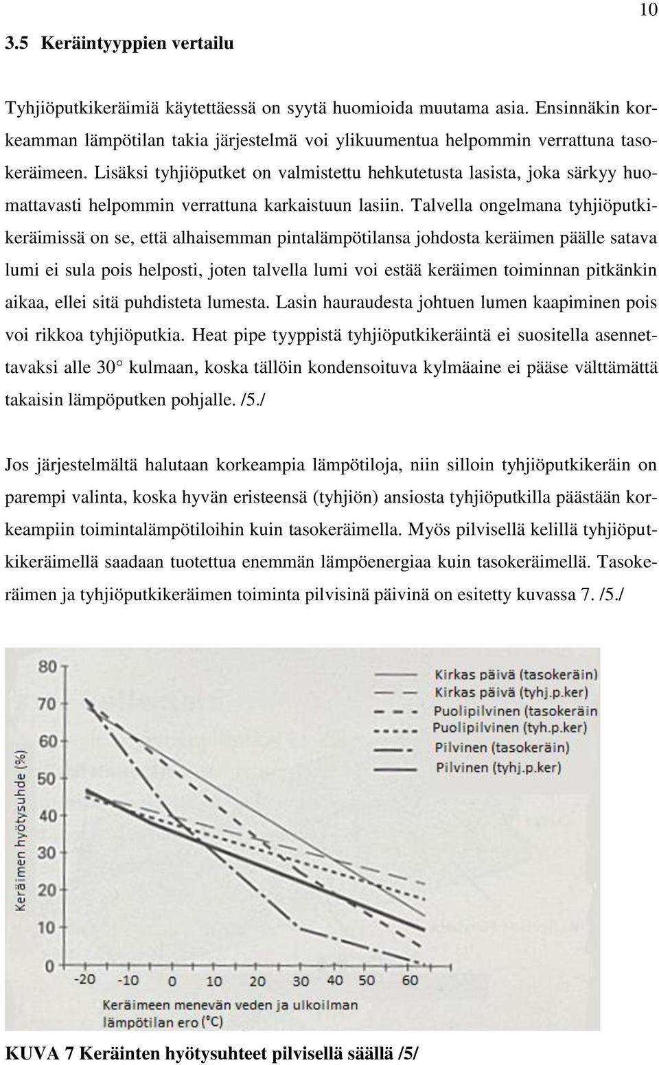 Talvella ongelmana tyhjiöputkikeräimissä on se, että alhaisemman pintalämpötilansa johdosta keräimen päälle satava lumi ei sula pois helposti, joten talvella lumi voi estää keräimen toiminnan