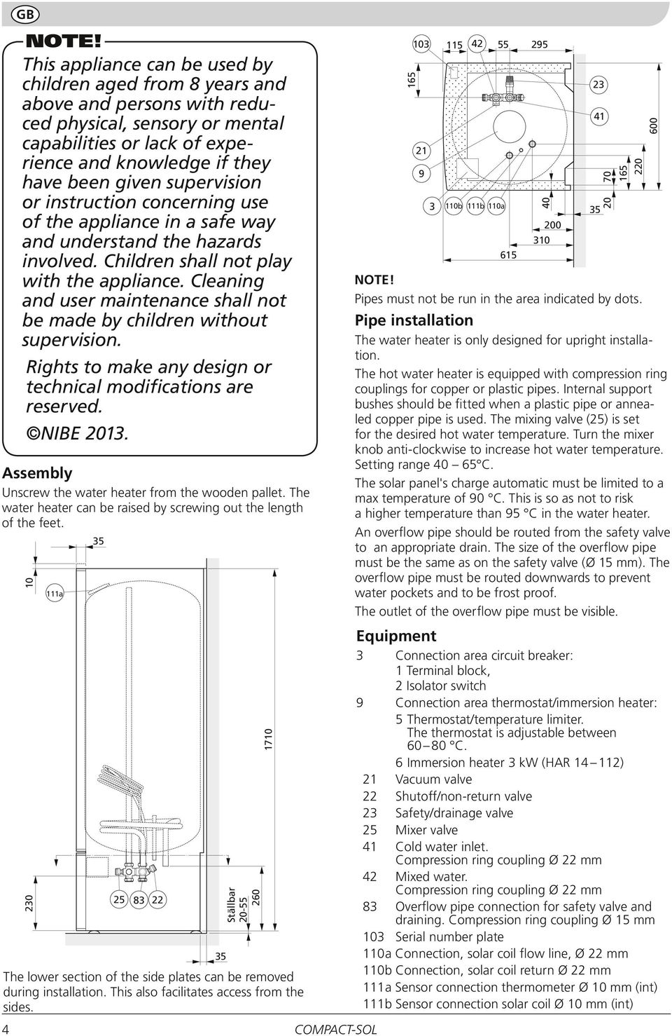 supervision or instruction concerning use of the appliance in a safe way and understand the hazards involved. Children shall not play with the appliance.