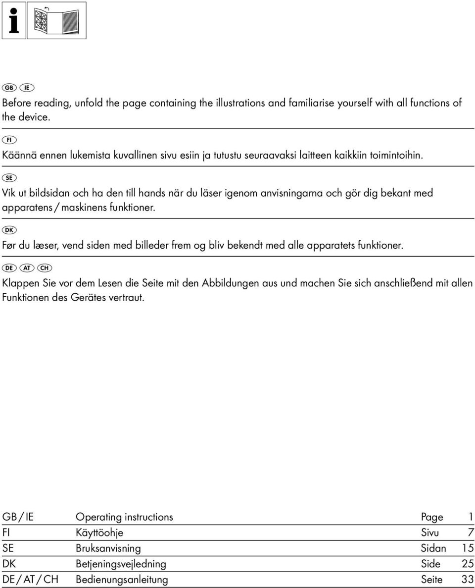 Vik ut bildsidan och ha den till hands n r du l ser igenom anvisningarna och g r dig bekant med apparatens / maskinens funktioner.