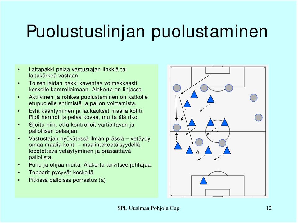 Pidä hermot ja pelaa kovaa, mutta älä riko. Sijoitu niin, että kontrolloit vartioitavan ja pallollisen pelaajan.