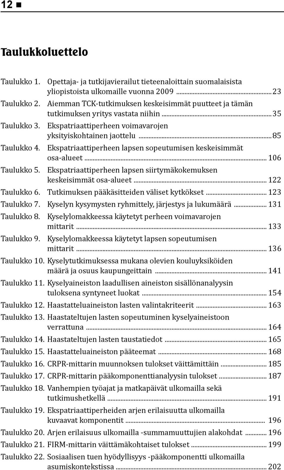 Ekspatriaattiperheen lapsen sopeutumisen keskeisimmät osa-alueet... 106 Taulukko 5. Ekspatriaattiperheen lapsen siirtymäkokemuksen keskeisimmät osa-alueet... 122 Taulukko 6.