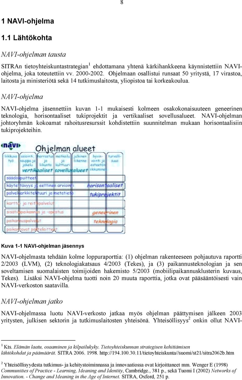 NAVI-ohjelma NAVI-ohjelma jäsennettiin kuvan 1-1 mukaisesti kolmeen osakokonaisuuteen geneerinen teknologia, horisontaaliset tukiprojektit ja vertikaaliset sovellusalueet.