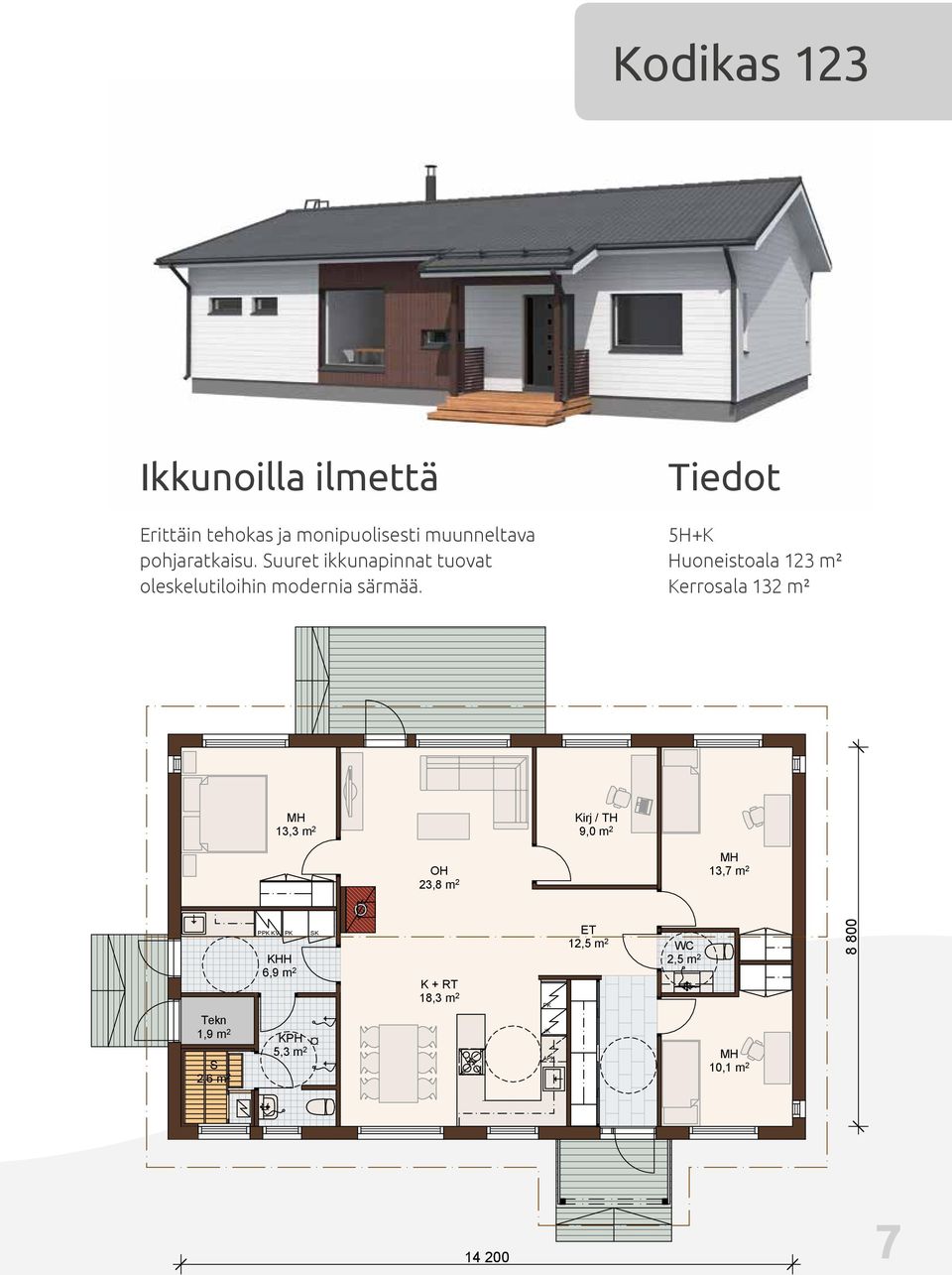 5H+K Huoneistoala 123 m² Kerrosala 132 m² 13,3 m 2 Kirj / TH 9,0 m 2 OH 23,8 m 2 13,7 m 2