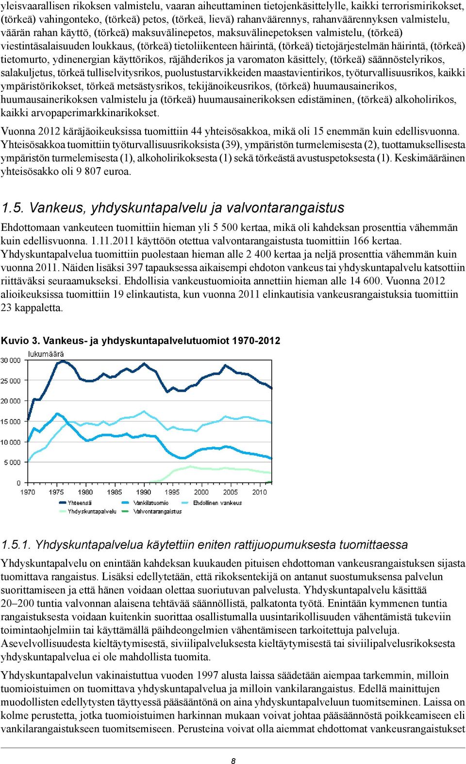 häirintä, (törkeä) tietomurto, ydinenergian käyttörikos, räjähderikos ja varomaton käsittely, (törkeä) säännöstelyrikos, salakuljetus, törkeä tulliselvitysrikos, puolustustarvikkeiden