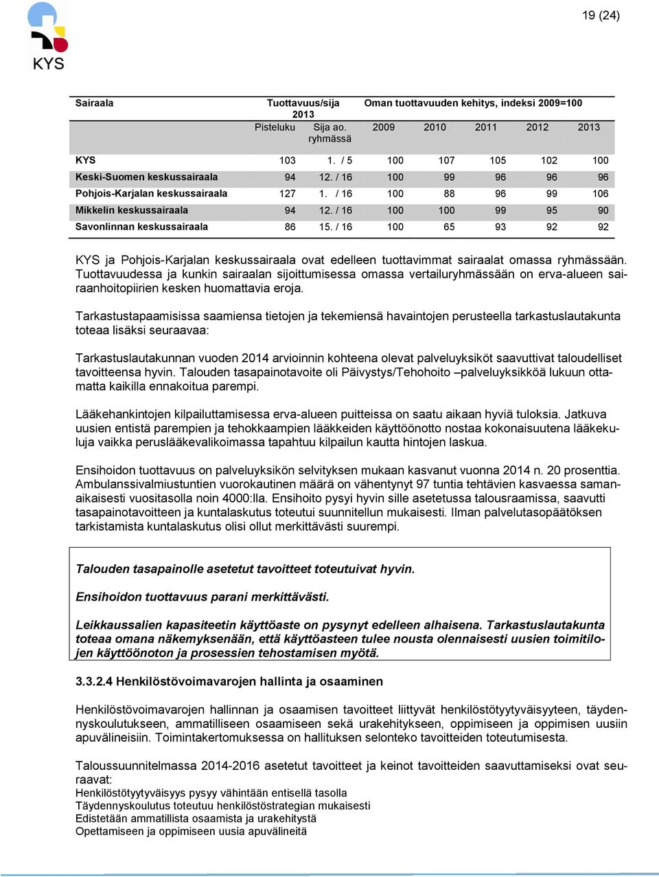 / 16 100 100 99 95 90 Savonlinnan keskussairaala 86 15. / 16 100 65 93 92 92 KYS ja Pohjois-Karjalan keskussairaala ovat edelleen tuottavimmat sairaalat omassa ryhmässään.