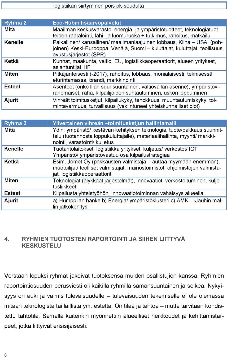 teollisuus, avustusjärjestöt (SPR) Kunnat, maakunta, valtio, EU, logistiikkaoperaattorit, alueen yritykset, asiantuntijat, IIF Pitkäjänteisesti (-2017), rahoitus, lobbaus, monialaisesti, teknisessä