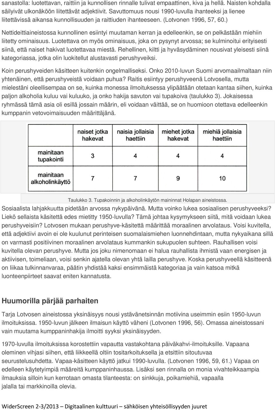 ) Nettideittiaineistossa kunnollinen esiintyi muutaman kerran ja edelleenkin, se on pelkästään miehiin liitetty ominaisuus.