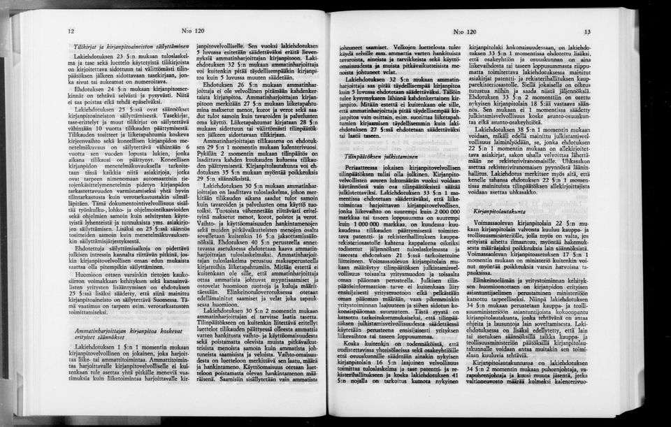 ehdotuksen 25 :ssä ovat säännökset kirjanpitoaineiston säilyttämisestä. Tasekirjat, tase-erittelyt ja muut tilikirjat on säilytettävä vähintään 10 vuotta tilikauden päättymisestä.