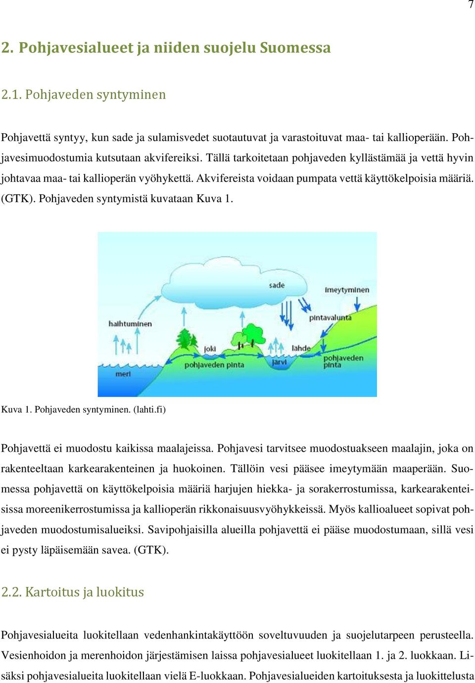 Akvifereista voidaan pumpata vettä käyttökelpoisia määriä. (GTK). Pohjaveden syntymistä kuvataan Kuva 1. Kuva 1. Pohjaveden syntyminen. (lahti.fi) Pohjavettä ei muodostu kaikissa maalajeissa.