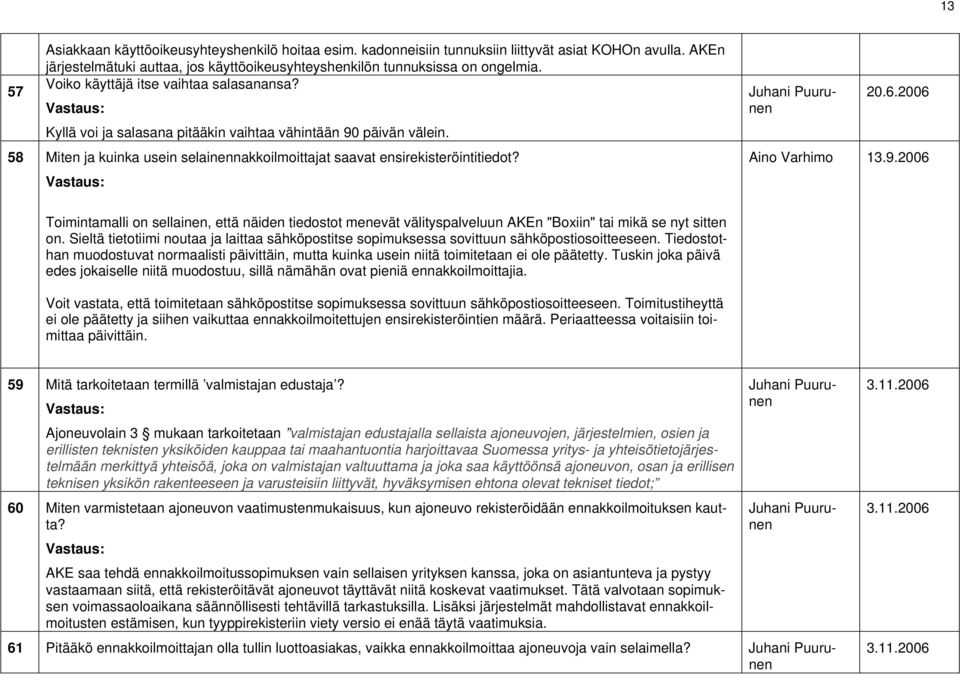 Aino Varhimo 13.9.2006 Toimintamalli on sellainen, että näiden tiedostot menevät välityspalveluun AKEn "Boxiin" tai mikä se nyt sitten on.