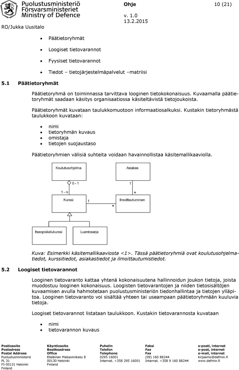 Päätietoryhmät kuvataan taulukkomuotoon informaatiosalkuksi.