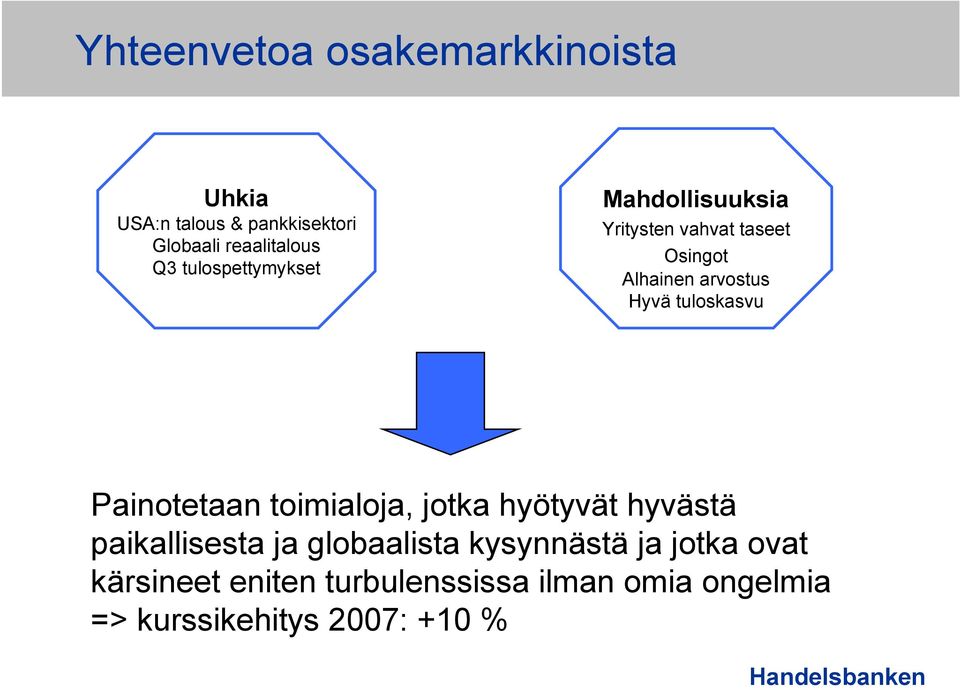 tuloskasvu Painotetaan toimialoja, jotka hyötyvät hyvästä paikallisesta ja globaalista