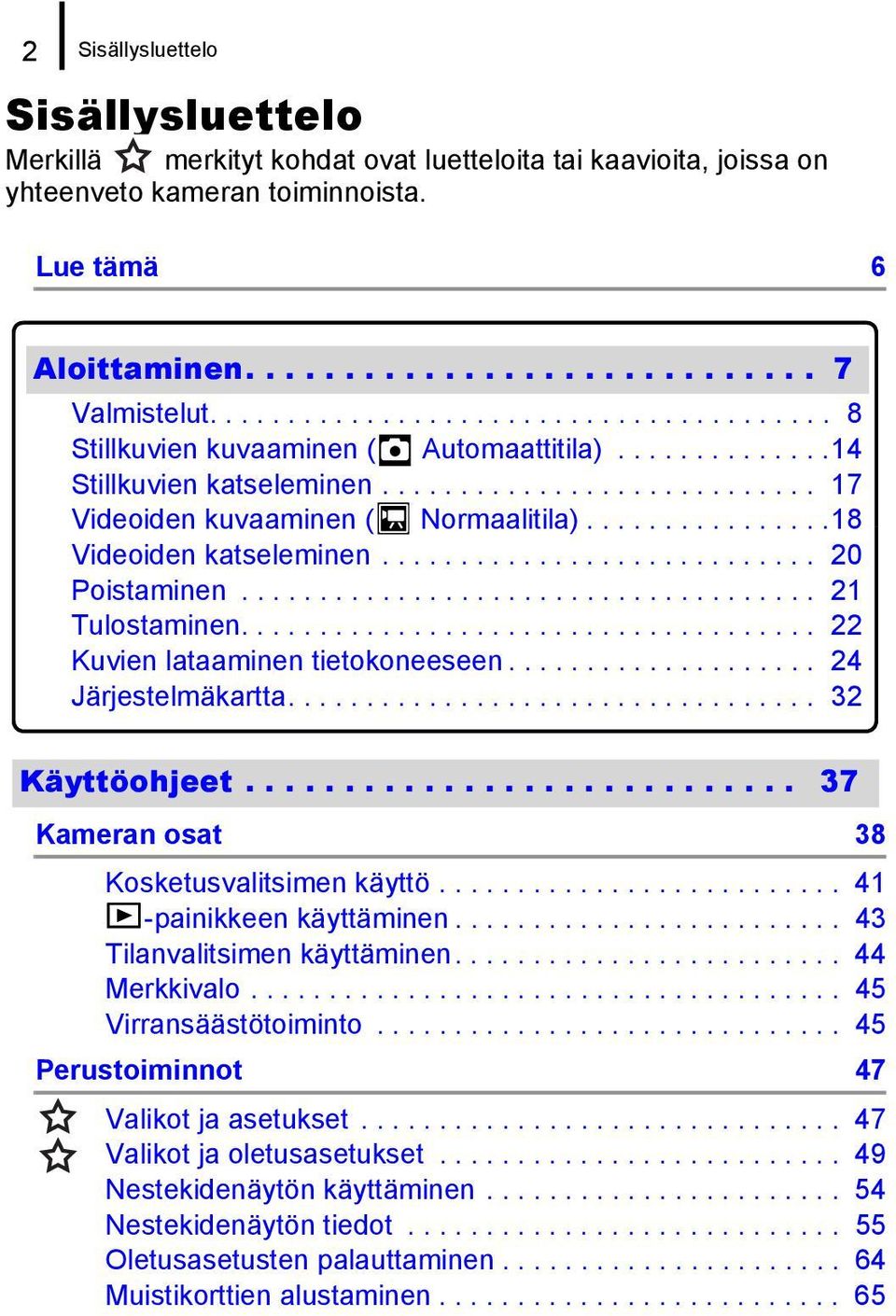 ...............18 Videoiden katseleminen............................ 20 Poistaminen..................................... 21 Tulostaminen..................................... 22 Kuvien lataaminen tietokoneeseen.