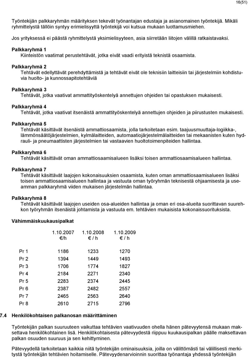 Palkkaryhmä 1 Kiinteistön vaatimat perustehtävät, jotka eivät vaadi erityistä teknistä osaamista.