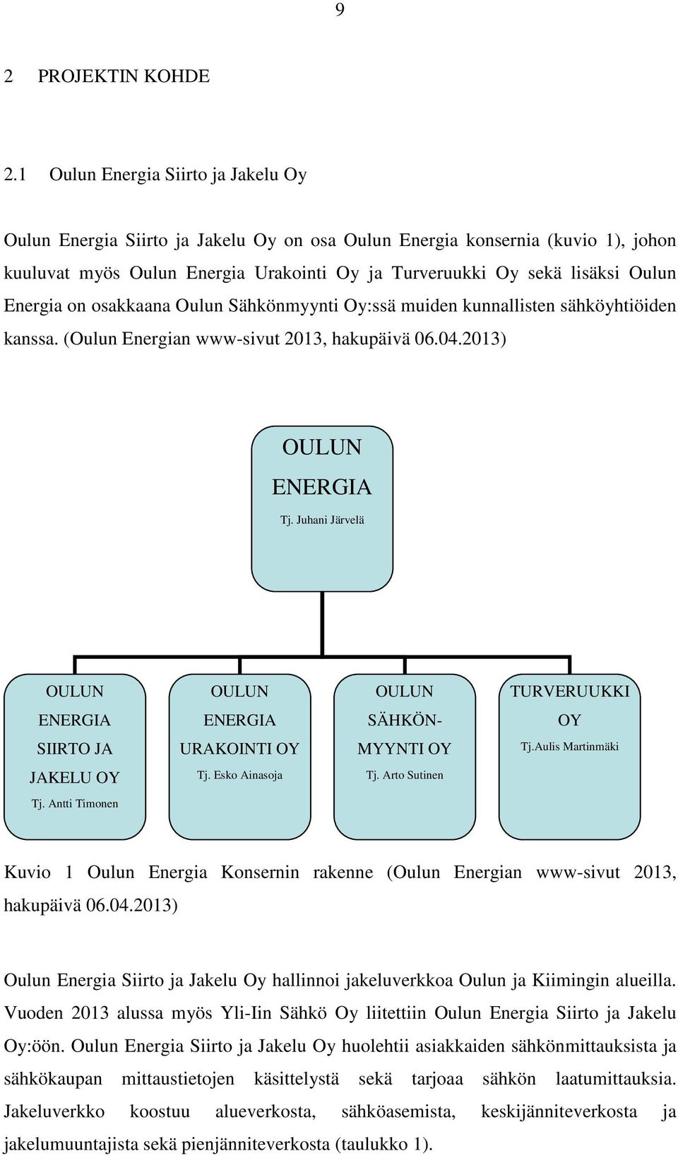 Energia on osakkaana Oulun Sähkönmyynti Oy:ssä muiden kunnallisten sähköyhtiöiden kanssa. (Oulun Energian www-sivut 2013, hakupäivä 06.04.2013) OULUN ENERGIA Tj.