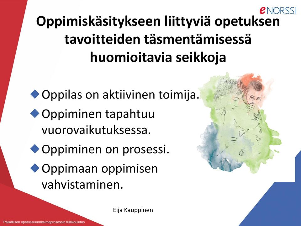 aktiivinen toimija. Oppiminen tapahtuu vuorovaikutuksessa.