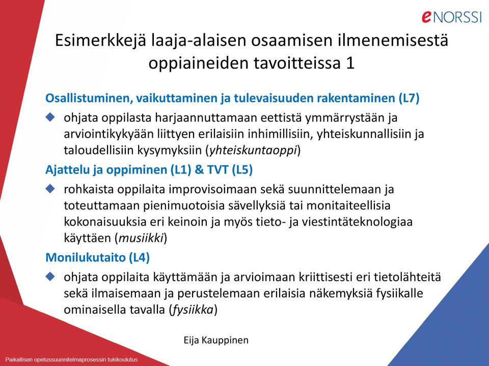 oppilaita improvisoimaan sekä suunnittelemaan ja toteuttamaan pienimuotoisia sävellyksiä tai monitaiteellisia kokonaisuuksia eri keinoin ja myös tieto- ja viestintäteknologiaa käyttäen