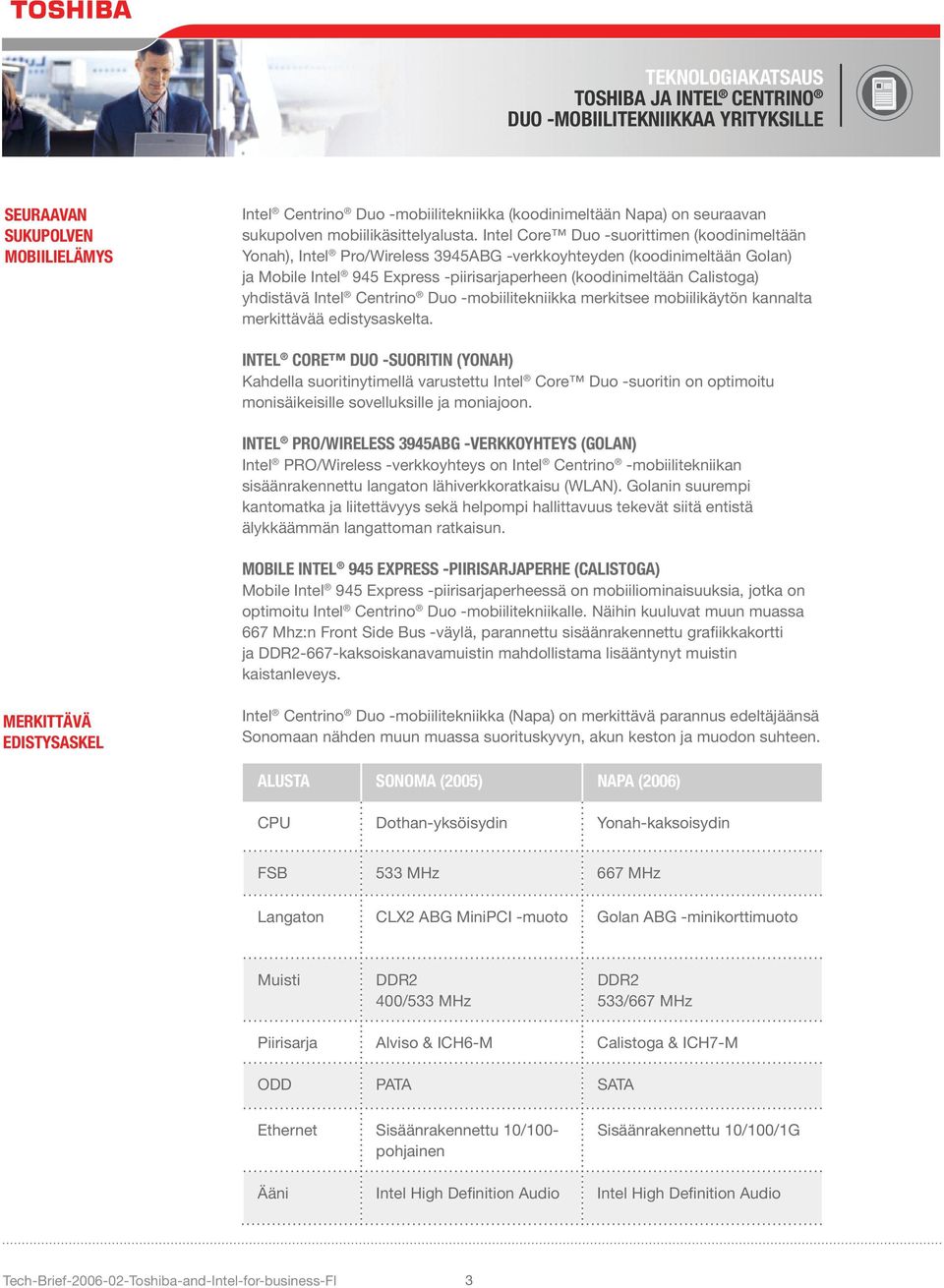 yhdistävä Intel Centrino Duo -mobiilitekniikka merkitsee mobiilikäytön kannalta merkittävää edistysaskelta.