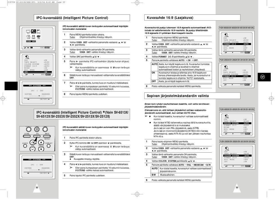 Kuvanauhurisi pystyy lukemaan 16:9-signaalia automaattisesti AV2- tulosta tai esitallennetulta 16:9-nauhalta. Se pystyy lähettämään 16:9-signaalia 21-piikkisen Scart-kaapelin kautta.