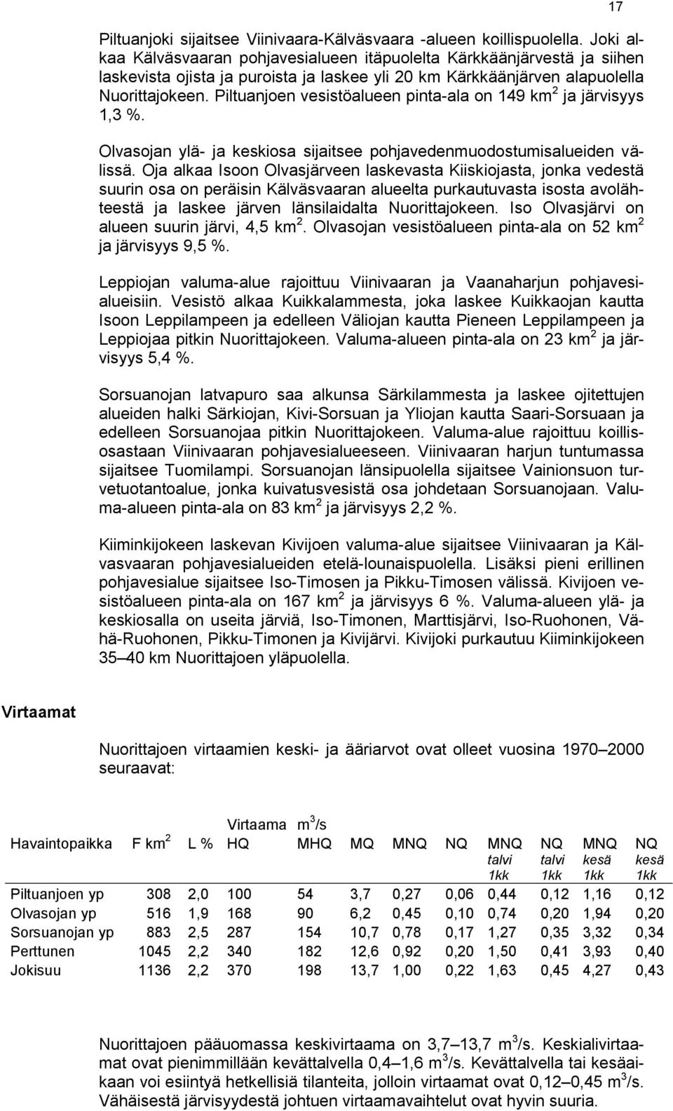 Piltuanjoen vesistöalueen pinta-ala on 149 km 2 ja järvisyys 1,3 %. Olvasojan ylä- ja keskiosa sijaitsee pohjavedenmuodostumisalueiden välissä.