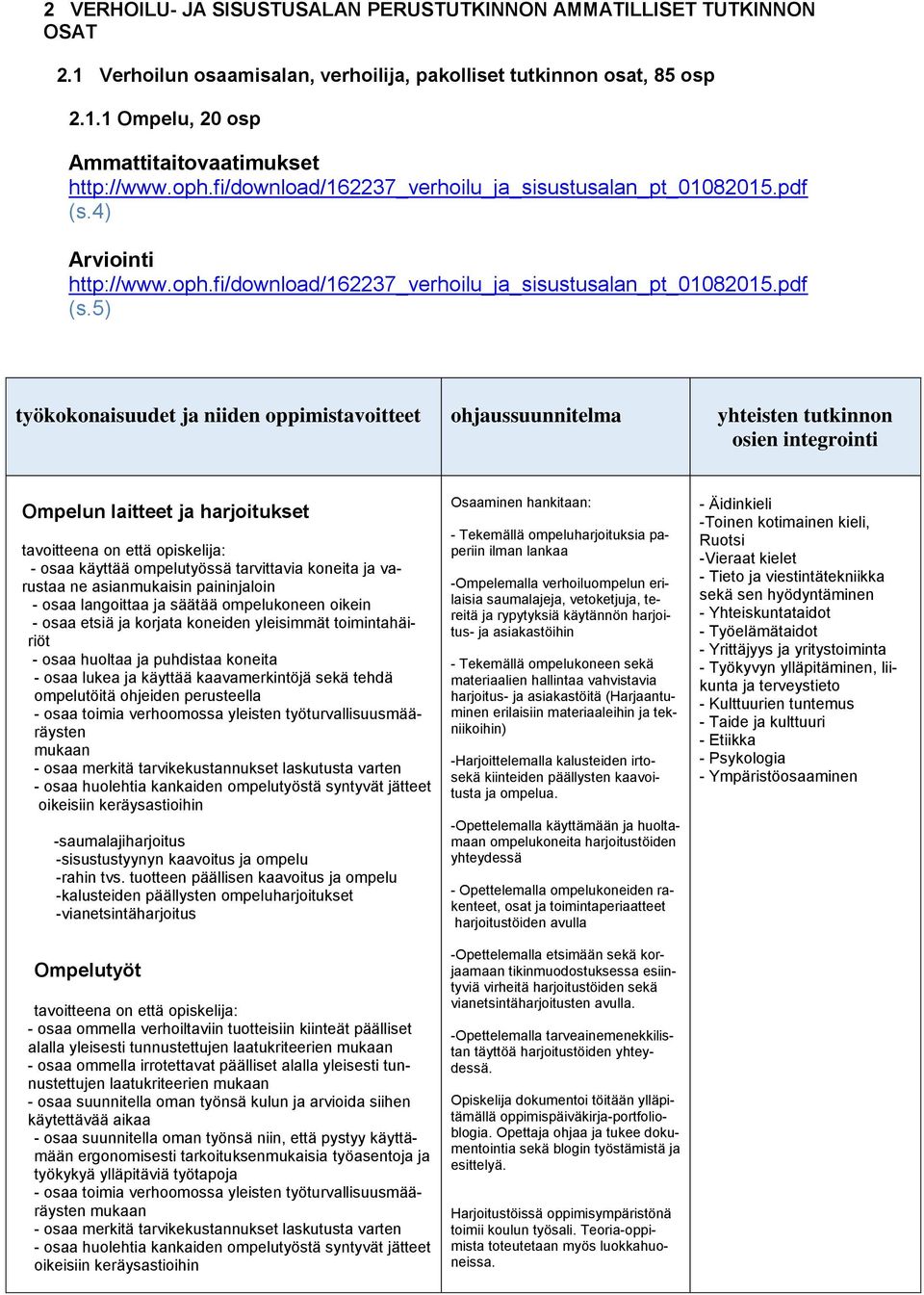 5) työkokonaisuudet ja niiden oppimistavoitteet ohjaussuunnitelma yhteisten tutkinnon osien integrointi Ompelun laitteet ja harjoitukset tavoitteena on että opiskelija: - osaa käyttää ompelutyössä