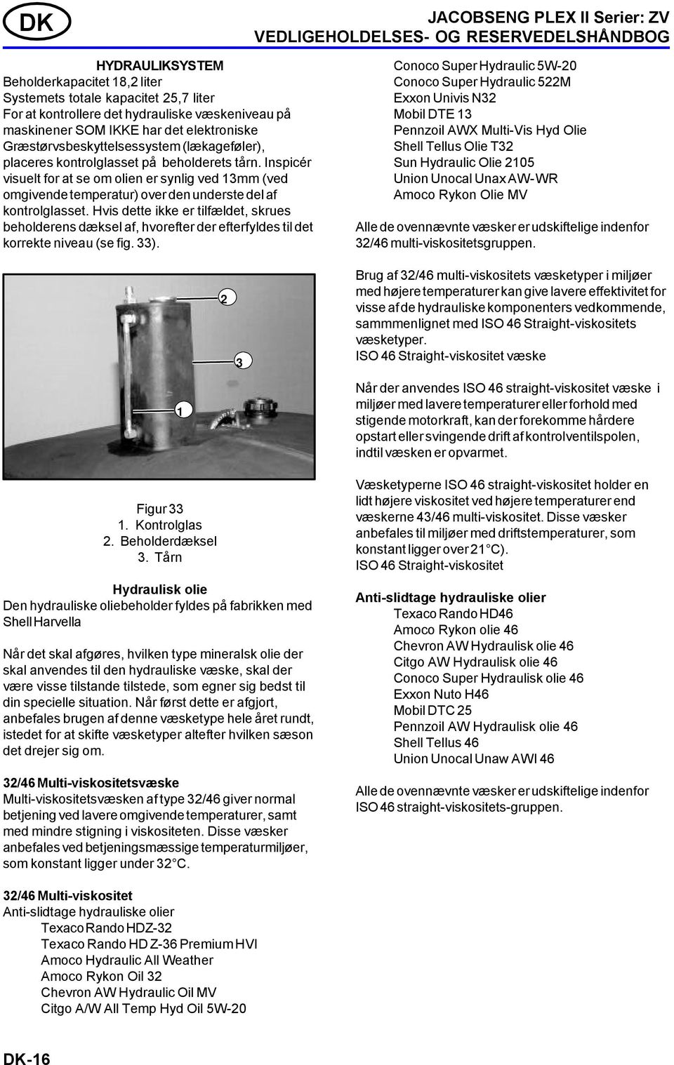 Inspicér visuelt for at se om olien er synlig ved 3mm (ved omgivende temperatur) over den underste del af kontrolglasset.