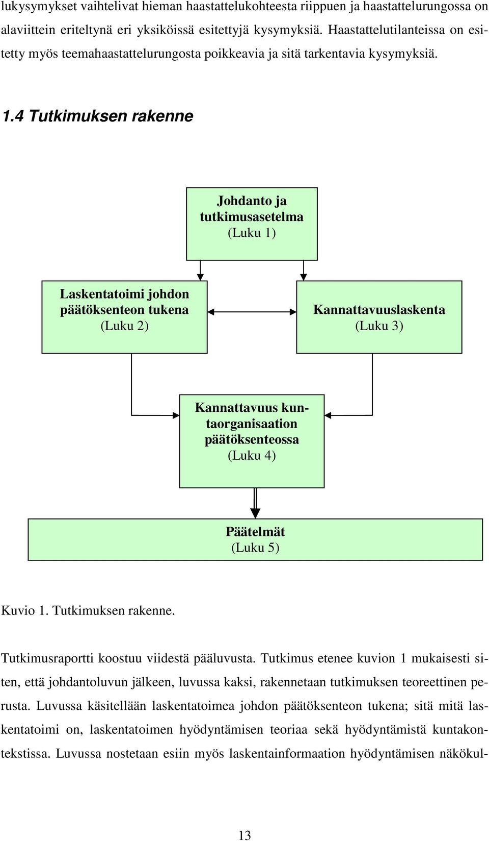 4 Tutkimuksen rakenne Johdanto ja tutkimusasetelma (Luku 1) Laskentatoimi johdon päätöksenteon tukena (Luku 2) Kannattavuuslaskenta (Luku 3) Kannattavuus kuntaorganisaation päätöksenteossa (Luku 4)